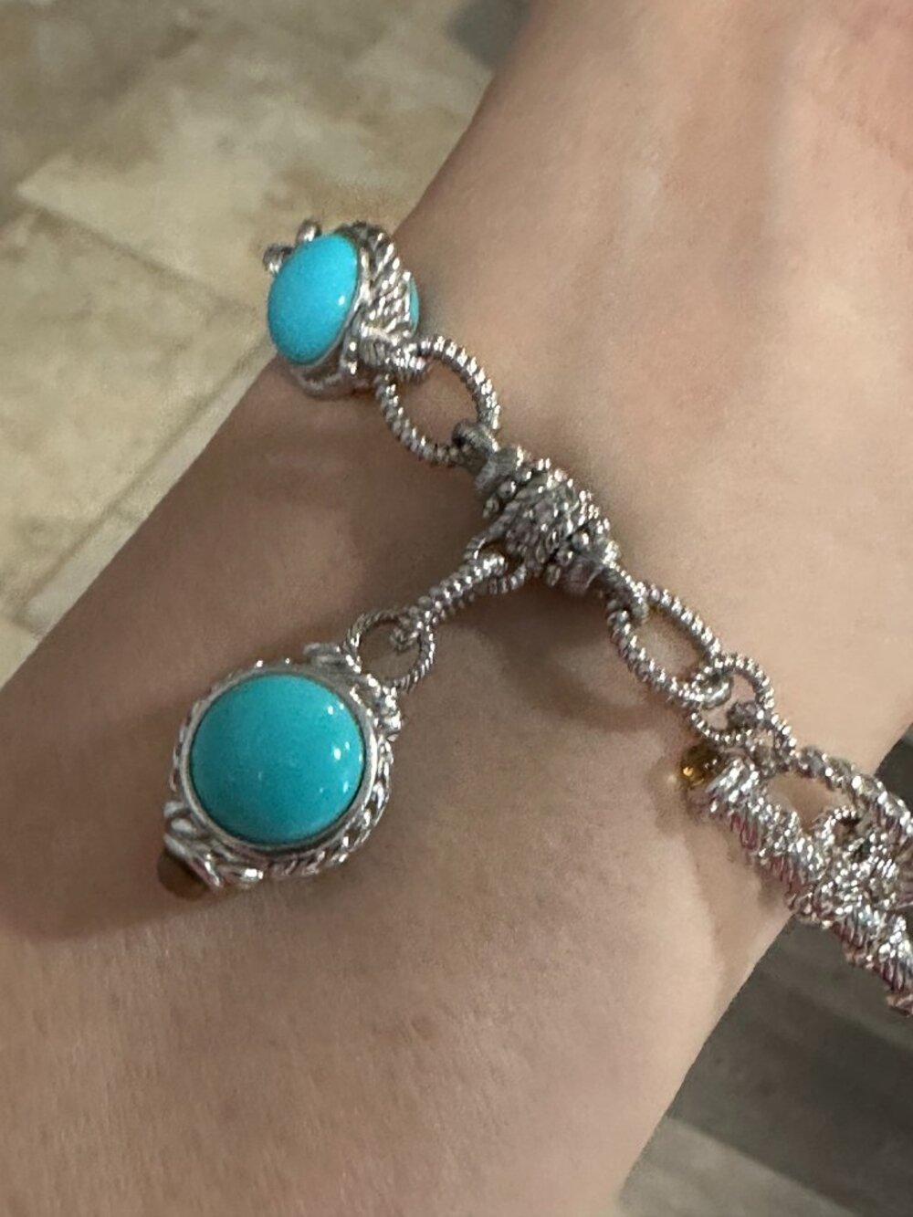 Judith Ripka Turquoise Sleeping Beauty 7.5" Toggle Bracelet with Charm 33g. - Picture 9 of 15